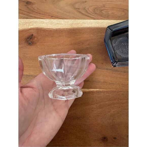 Glass bundle of 2 scents asymmetrical blue clear miniature candle holder cup tri - Picture 4 of 6